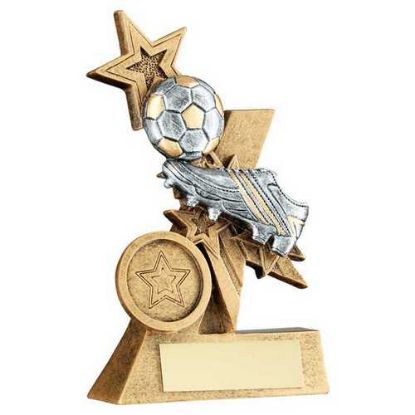 BRZ/PEW/GOLD FOOTBALL AND BOOT ON SHOOTING STAR WITH PLATE