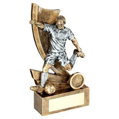 BRZ/PEW/GOLD MALE FOOTBALL FIGURE ON SWOOSH BACKDROP WITH PLATE