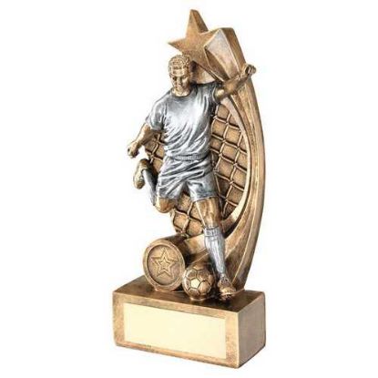 BRZ/PEW MALE FOOTBALL FIGURE ON STAR NET BACKING WITH PLATE