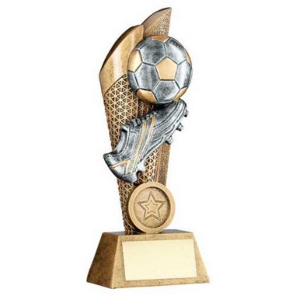 BRZ/PEW/GOLD FOOTBALL AND BOOT ON MESH BACKDROP WITH PLATE