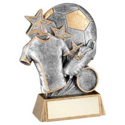 PEW/GOLD FOOTBALL WITH BOOT AND SHIRT ON BRZ BASE WITH PLATE