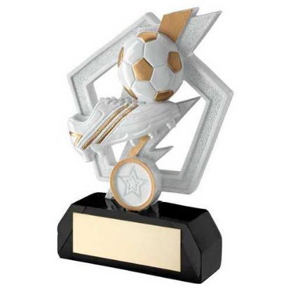 WHITE/GOLD/BLK FOOTBALL AND BOOT ON FLASH PENTAGON WITH PLATE