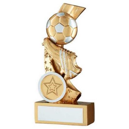 GOLD/SILVER FOOTBALL AND BOOT ON MULTI STAR CURVE WITH PLATE