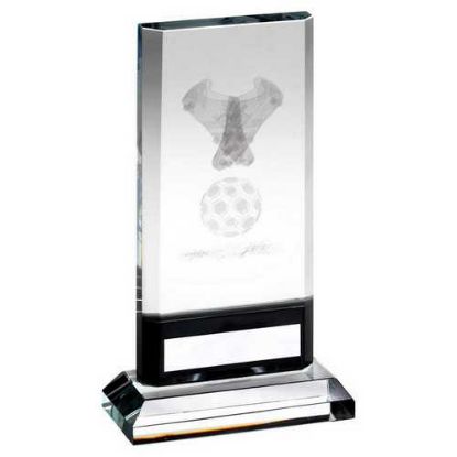 CLEAR/BLACK GLASS WITH LASERED FOOTBALL IMAGE AND PLATE
