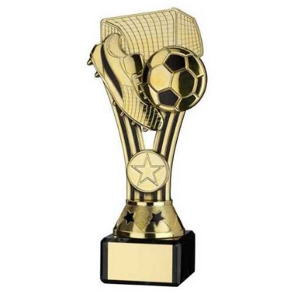 GOLD/BLACK PLASTIC WEMBLEY FIGURE ON BLACK MARBLE TROPHY