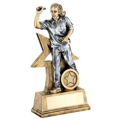 BRZ/GOLD/PEW FEMALE DARTS FIGURE WITH STAR BACKING WITH PLATE