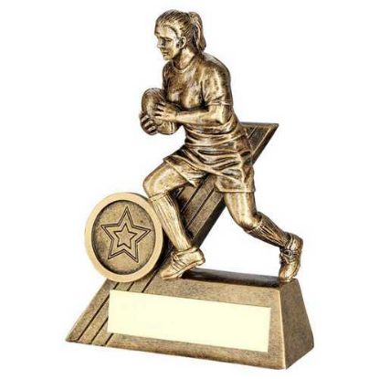 BRZ/GOLD FEMALE RUGBY MINI FIGURE WITH PLATE