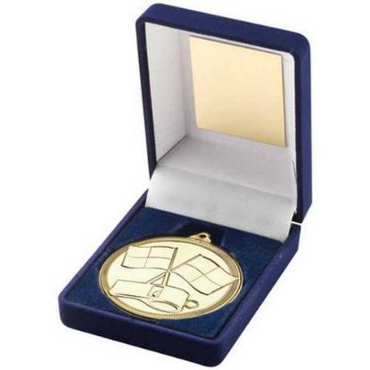 BLUE VELVET BOX AND GOLD MEDAL REFEREE TROPHY