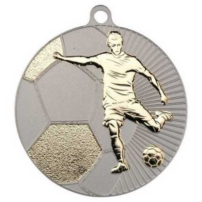 LARGE FOOTBALL TWO COLOUR MEDAL MATT SILVER/GOLD