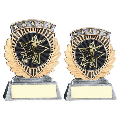 PEW GOLD 5 STAR HOLDER WITH VINYL MALE FOOTBALL INSERT & PLATE