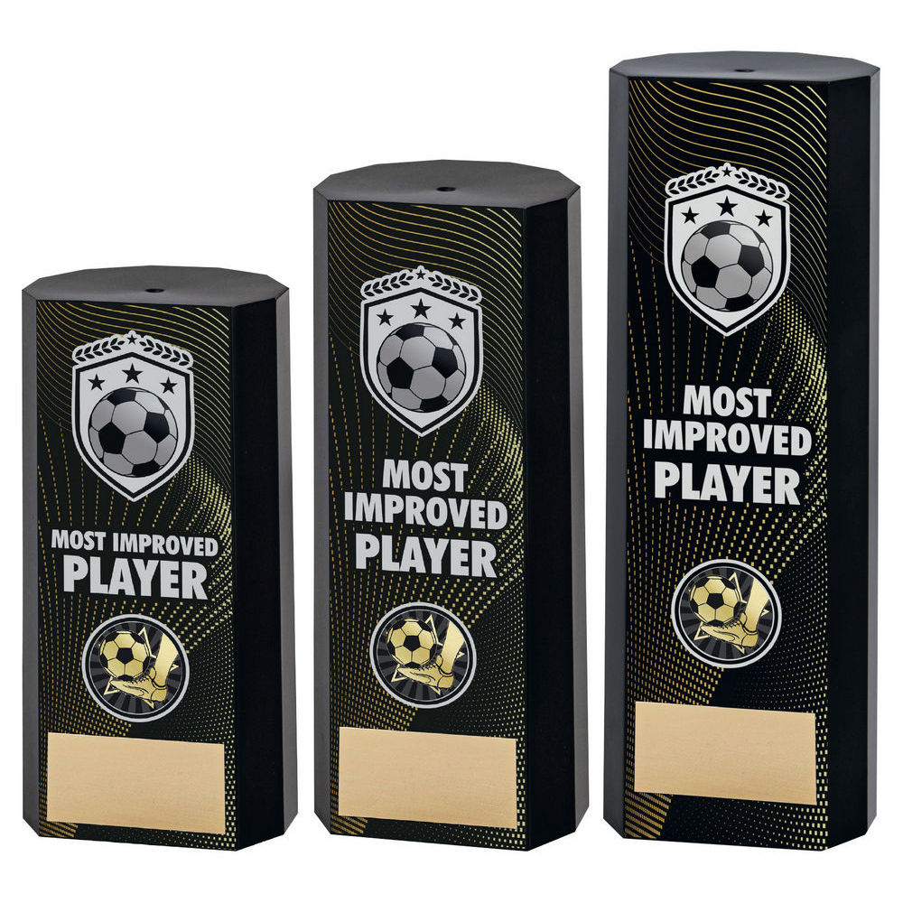 BLACK PLASTIC FILLED COLUMN FOOTBALL MOST IMPROVED PLAYER