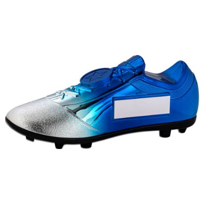 FILLED PLASTIC FOOTBALLL BOOT IN SILVER/BLUE WITH PLATE (1" CEN)