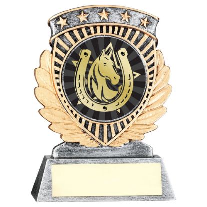 PEW/GOLD 5 STAR HOLDER WITH VINYL HORSE INSERT & PLATE
