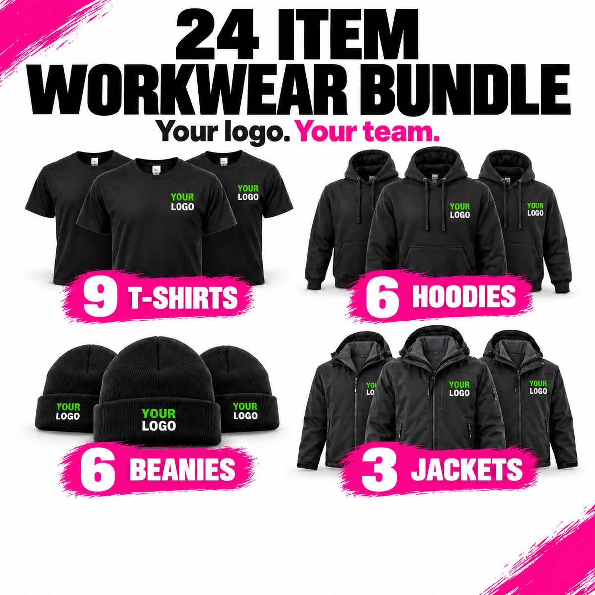 24-Piece Custom Workwear Bundle – Printed or Embroidered