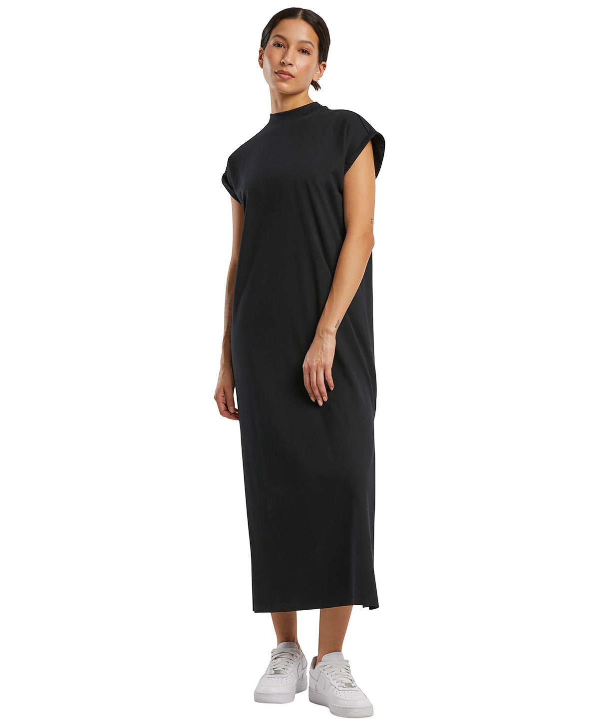 Build Your Brand BY302 Women’s long extended shoulder dress