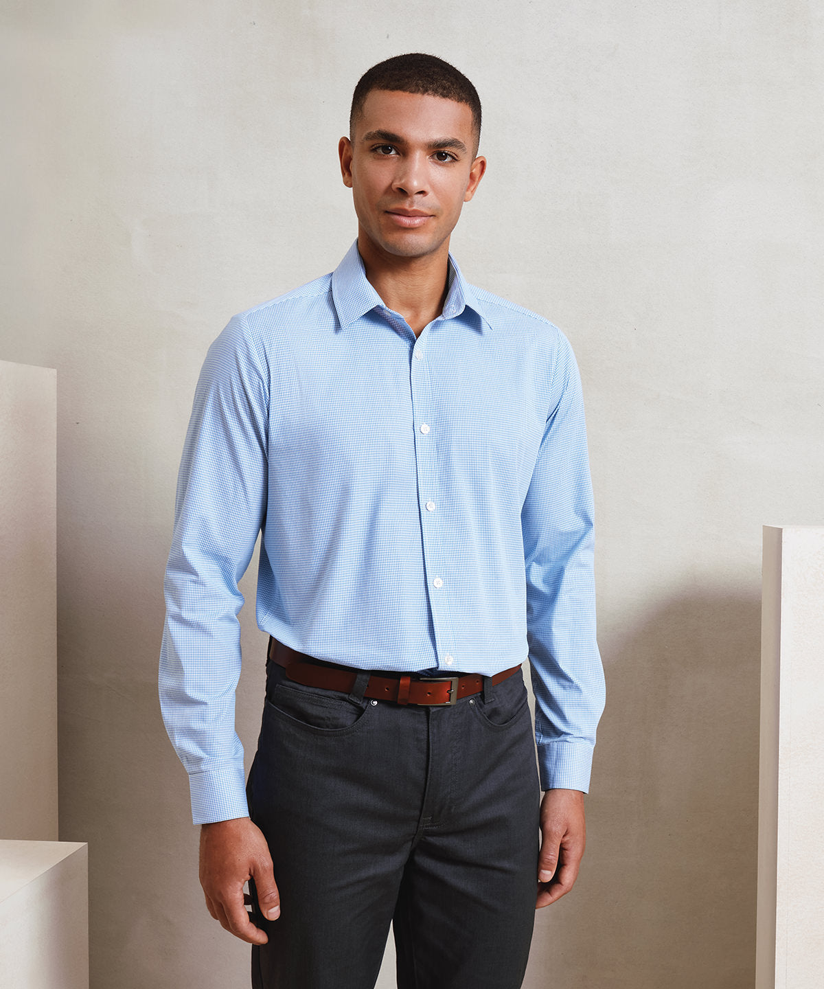 Premier PR220 Microcheck (Gingham) long sleeve cotton shirt