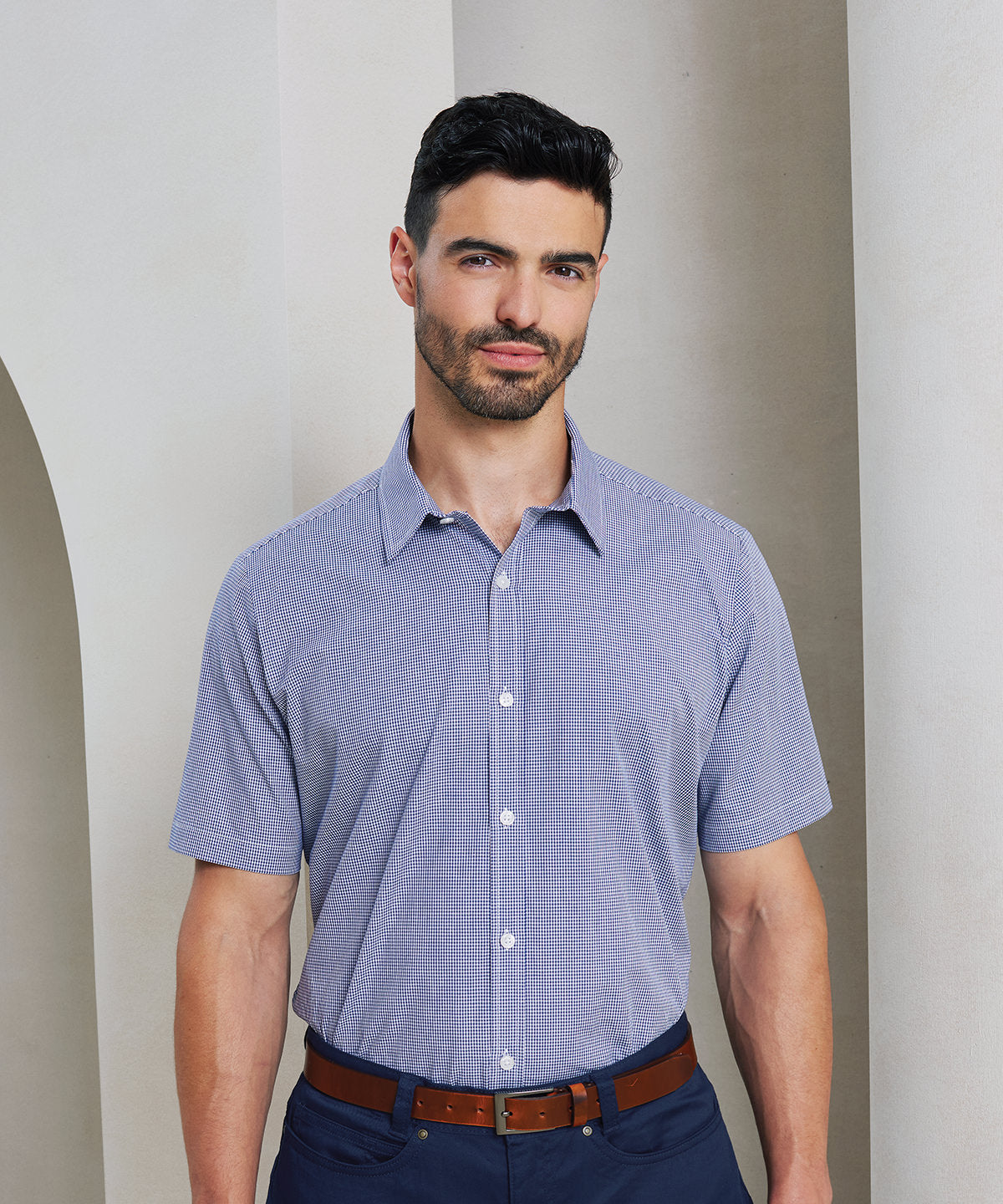 Premier PR221 Microcheck (Gingham) short sleeve cotton shirt