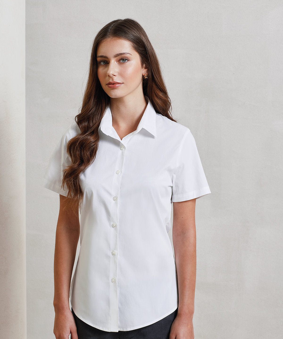 Premier PR346 Women's stretch fit cotton poplin short sleeve blouse