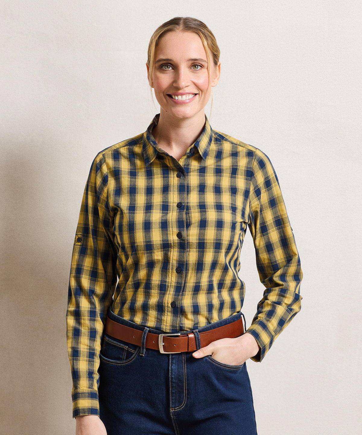 Premier PR350 Women's Mulligan check cotton long sleeve shirt