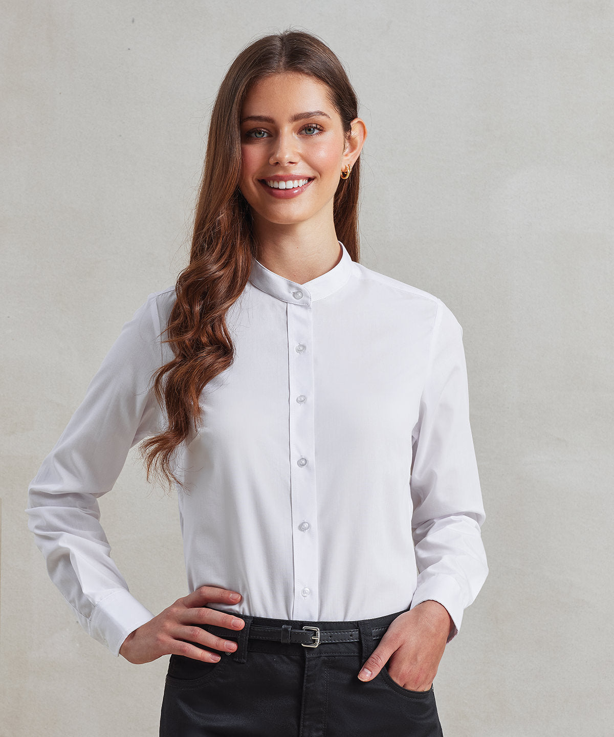Premier PR358 Women's banded collar 'grandad' shirt