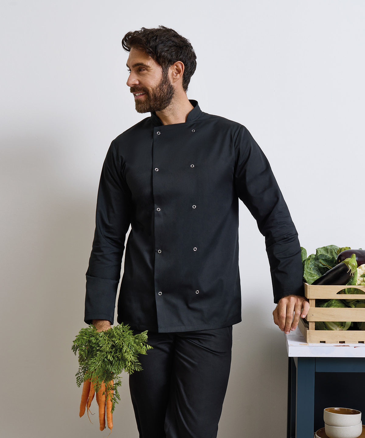 Premier PR665 Studded front long sleeve chef's jacket