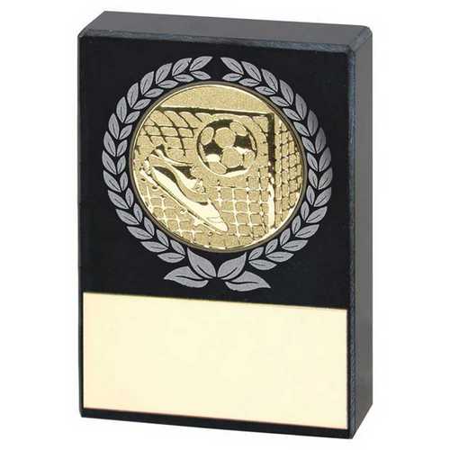 BLACK MARBLE WITH SILVER/GOLD WREATH, FOOTBALL INSERT AND PLATE