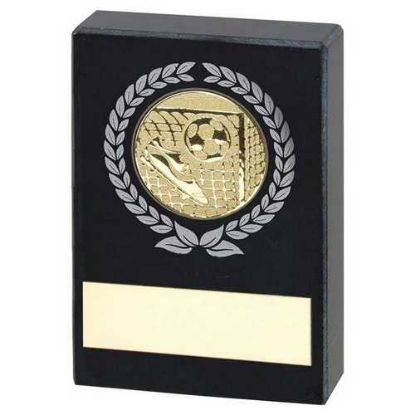 BLACK MARBLE WITH SILVER/GOLD WREATH, FOOTBALL INSERT AND PLATE