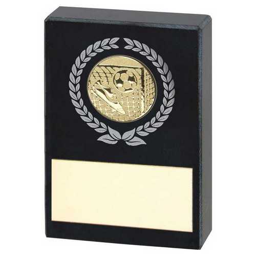 BLACK MARBLE WITH SILVER/GOLD WREATH, FOOTBALL INSERT AND PLATE