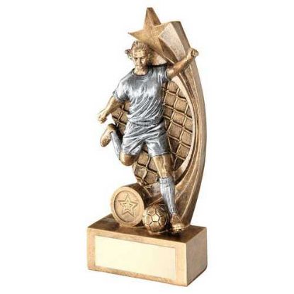 BRZ/PEW FEMALE FOOTBALL FIGURE ON STAR NET BACKING WITH PLATE