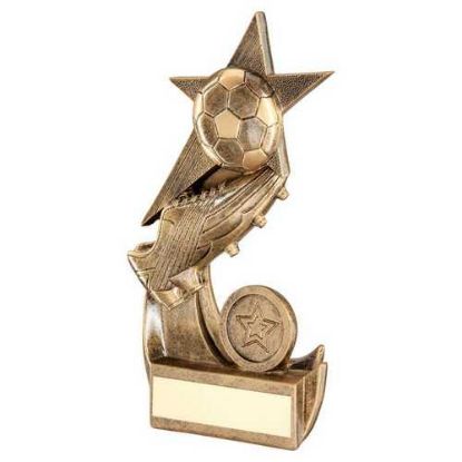 BRZ/GOLD FOOTBALL AND BOOT ON SHOOTING STAR WITH PLATE