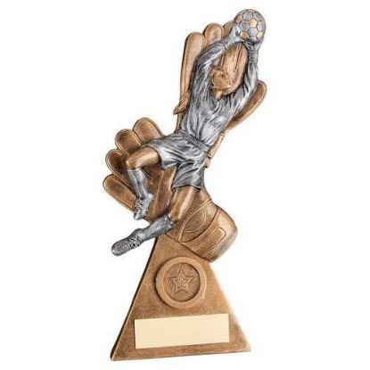 BRZ/PEW/GOLD FEMALE GOALKEEPER ON GLOVES WITH PLATE