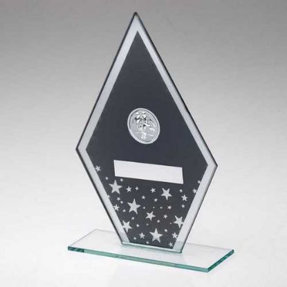 GREY/SILVER PRINTED GLASS DIAMOND WITH FOOTBALL CENTRE AND PLATE