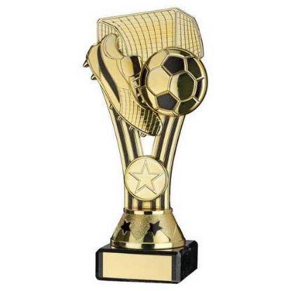 GOLD/BLACK PLASTIC WEMBLEY FIGURE ON BLACK MARBLE TROPHY