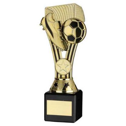 GOLD/BLACK PLASTIC WEMBLEY FIGURE ON BLACK MARBLE TROPHY