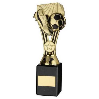 GOLD/BLACK PLASTIC WEMBLEY FIGURE ON BLACK MARBLE TROPHY