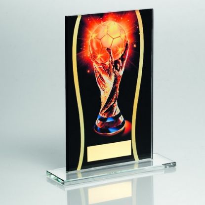 CLEAR GLASS RECTANGLE WITH PRINTED FOOTBALL WITH PLATE