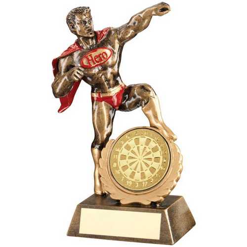 BRZ/GOLD/RED RESIN MALE 'HERO' AWARD WITH DARTS INSERT