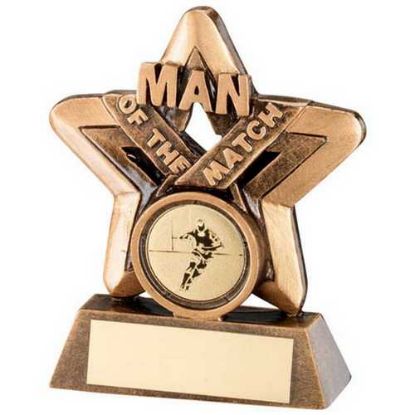 BRZ/GOLD MAN OF THE MATCH MINI STAR WITH RUGBY INSERT AND PLATE