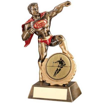 BRZ/GOLD/RED RESIN GENERIC HERO AWARD WITH RUGBY INSERT AND PLATE