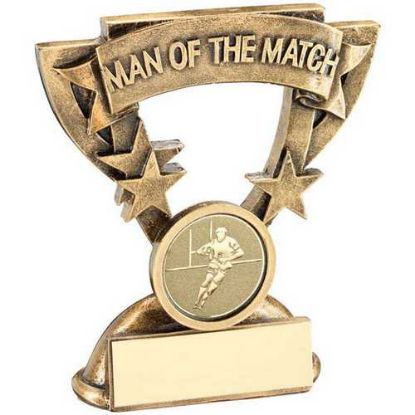 BRZ/GOLD MAN OF THE MATCH MINI CUP WITH RUGBY INSERT AND PLATE