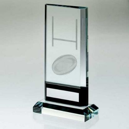 CLEAR/BLACK GLASS WITH LASERED RUGBY IMAGE AND PLATE
