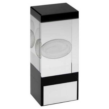 CLEAR/BLACK GLASS BLOCK WITH LASERED RUGBY IMAGE WITH PLATE