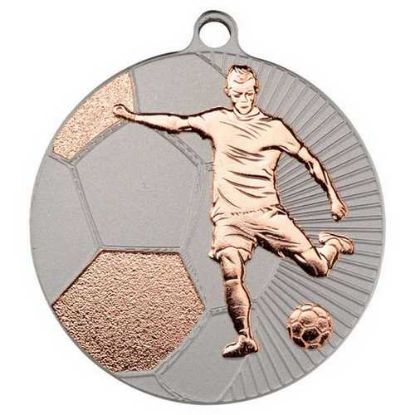 LARGE FOOTBALL TWO COLOUR MEDAL MATT SILVER/BRONZE