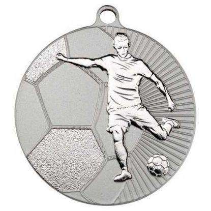 LARGE FOOTBALL TWO COLOUR MEDAL MATT SILVER/SILVER