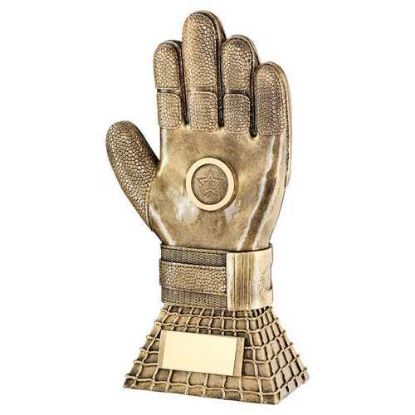BRZ/GOLD FOOTBALL GOALKEEPER GLOVE ON NET BASE WITH PLATE