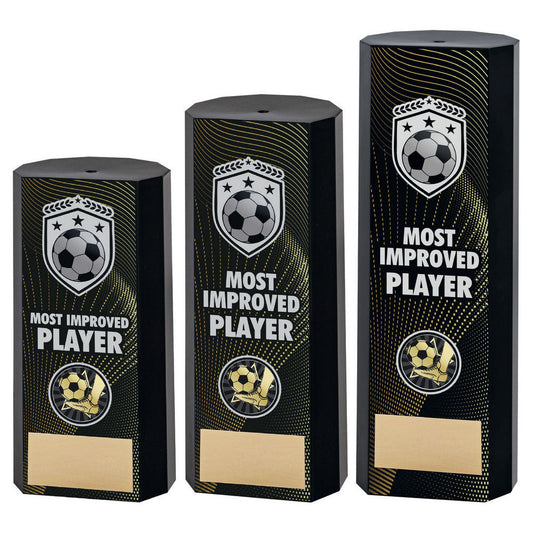 BLACK PLASTIC FILLED COLUMN FOOTBALL MOST IMPROVED PLAYER
