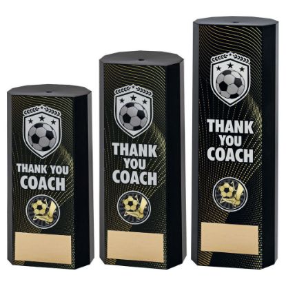 BLACK PLASTIC FILLED COLUMN FOOTBALL THANK YOU COACH