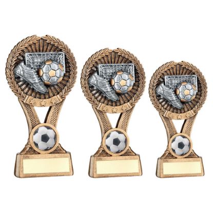 BRZ/GOLD/PEW FOOTBALL ROUND WREATH ON V RISER WITH PLATE