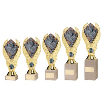 GOLD PLASTIC HOLDER + GOALKEEPER DISC ON CREAM MARBLE TROPHY