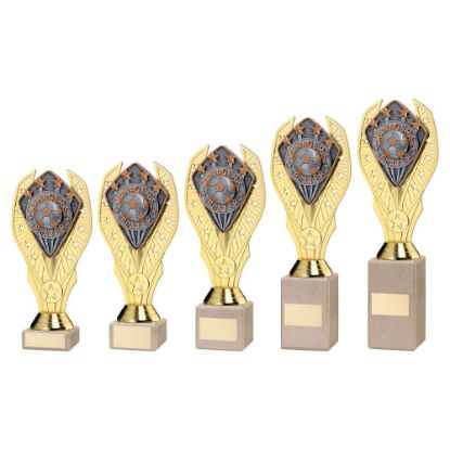 GOLD HOLDER + MANAGER'S PLAYER DISC & CREAM MARBLE TROPHY